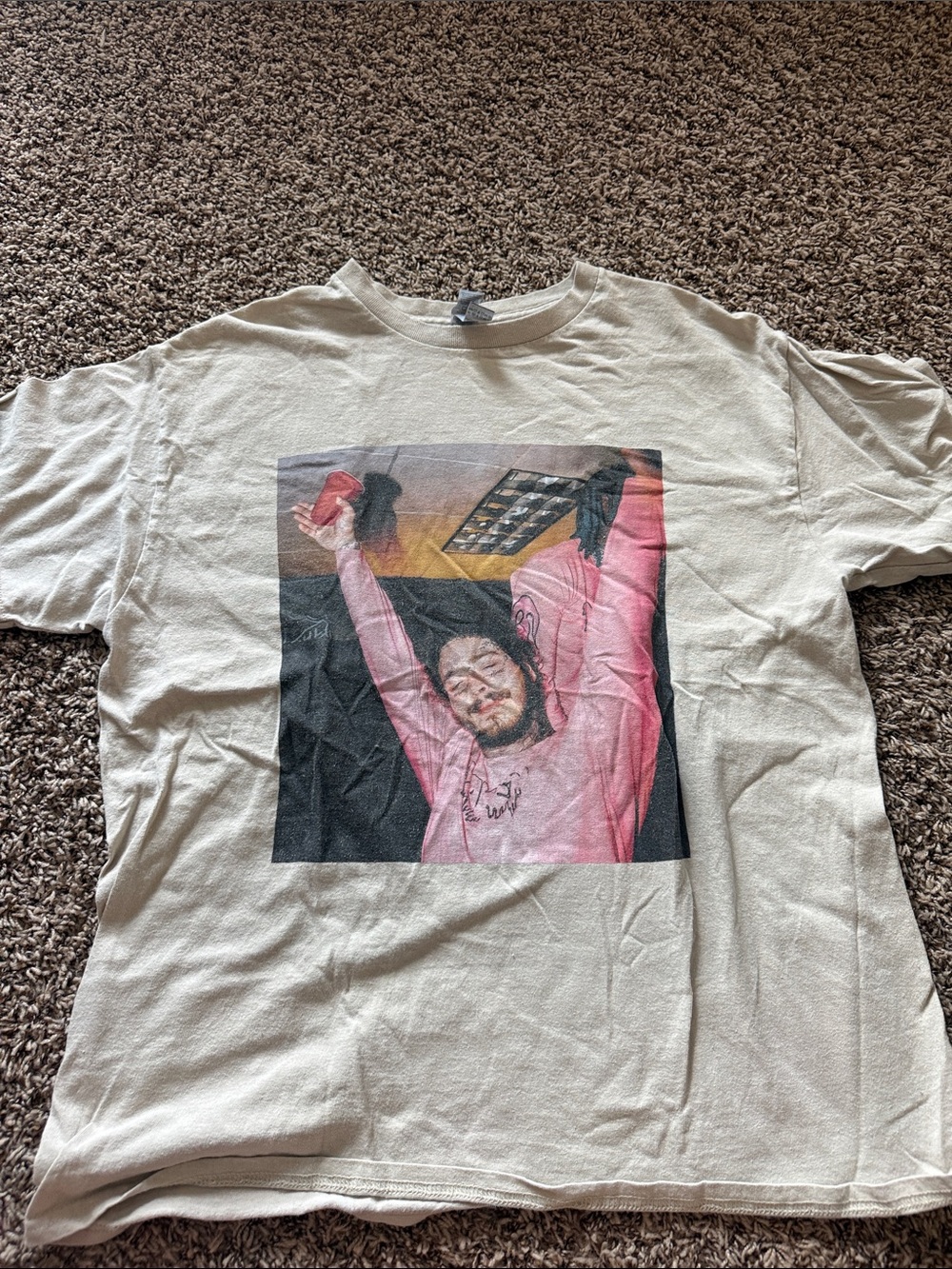 Cream Graphic Short-Sleeve Men’s T-Shirt with Post Malone Graphic
